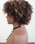 side view Ashanti wig brown with golden highlights