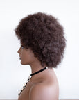 Coils to Locs Eboni wig dark brown, side view.