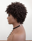 Coils to Locs jasmine dark brown wig on mannequin, side view