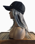 Coils to Locs 12" braided Kimmie Cap in onyx (gray), side view on mannequin.