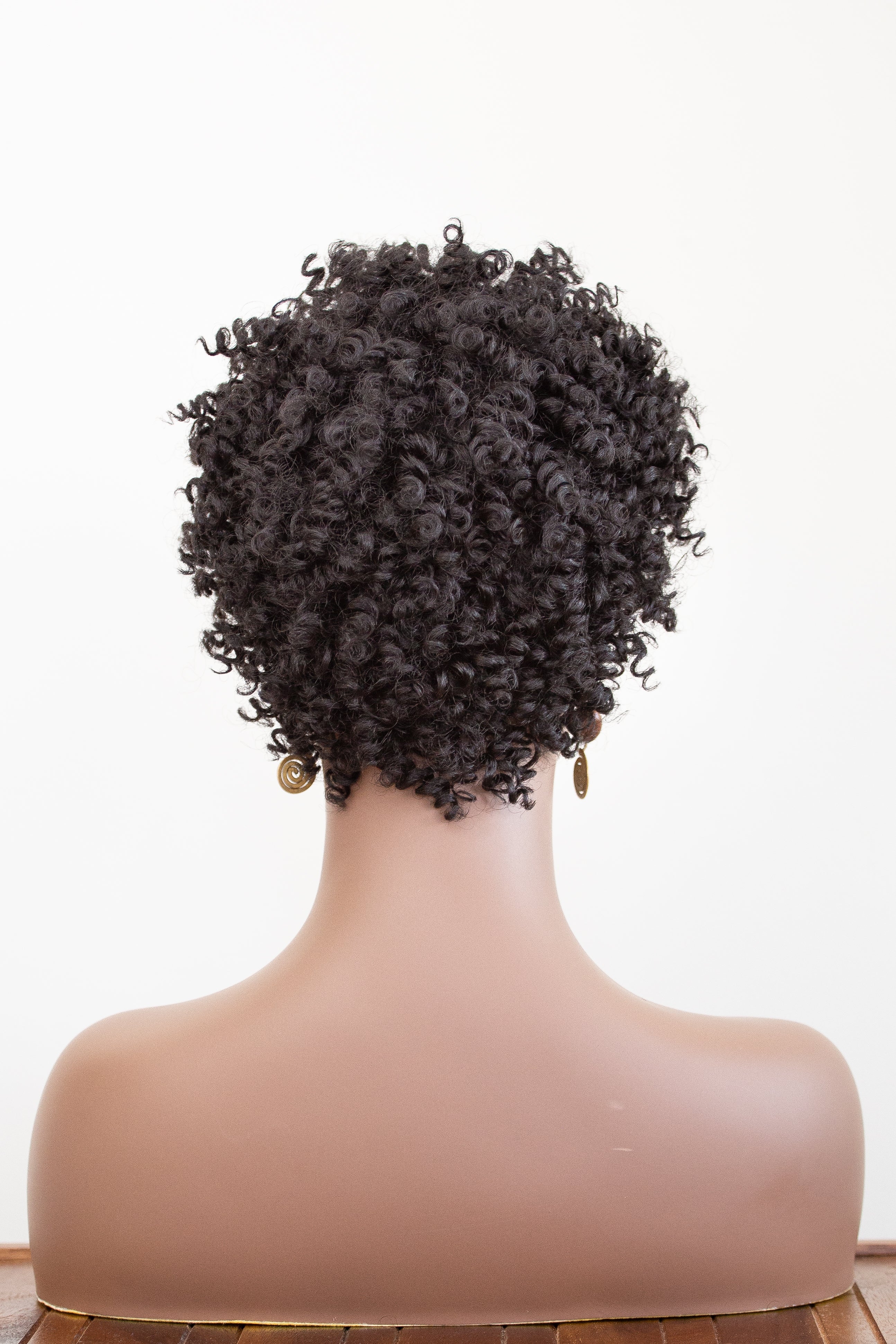 Coils to Locs jasmine black wig on mannequin, back view.
