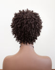 Coils to Locs jasmine dark brown wig on mannequin, back view.