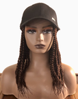 Coils to Locs 12" braided Kimmie Cap in brown, front view on mannequin.