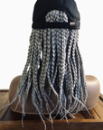 Coils to Locs 12" braided Kimmie Cap in onyx (gray), back view.