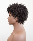 coils to locs jasmine black wig on mannequin with earrings side view